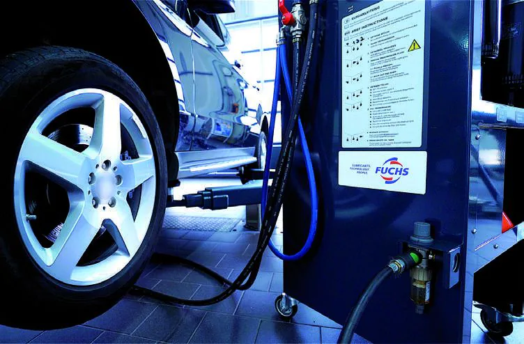 FUCHS fluid dispensing equipment in an automotive service bay